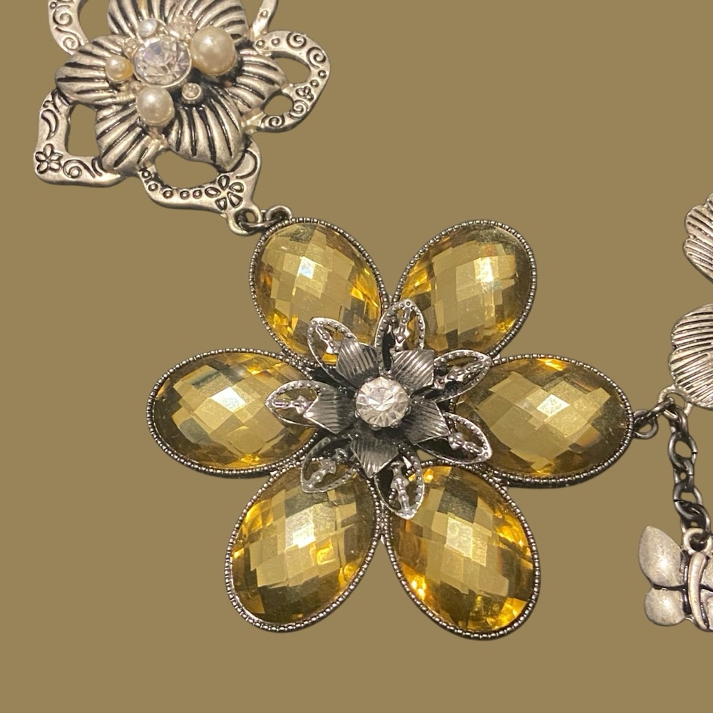 Statement Necklace Large Multi Layers Flowers Pea… - image 2